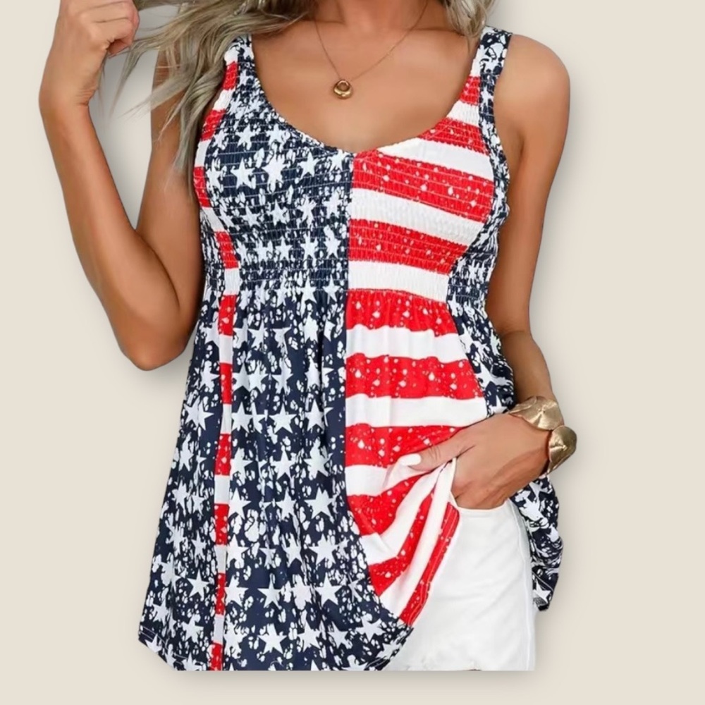 Stars & Stripes Shirred Summer Sleeveless women’s Top.